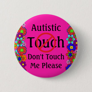 Chapa Redonda De 5 Cm Autismo Flores Rosa Alerta Médica Sin Toque