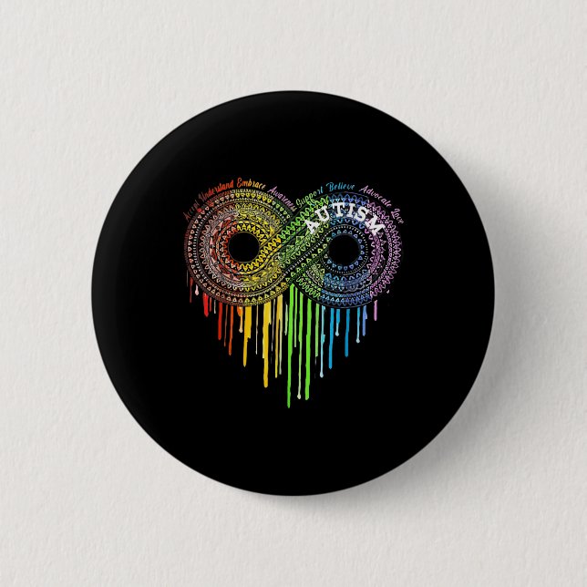 Chapa Redonda De 5 Cm Autismo Símbolo Infinito Arcoiris Concienciación (Anverso)