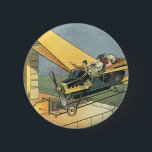 Chapa Redonda De 5 Cm Auto convertible de vintage Science Ficción Steamp<br><div class="desc">Ilustracion Vintage Victoriano futurista viajes y transporte ciencia ficción diseño de punk de vapor con un auto convertible volador con alas. El chófer está a punto de aterrizar su coche futurista (o es un avión) en la tienda de chocolates en el futuro. Un clásico diseño de ciencia ficción de historietas...</div>