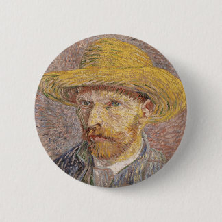 Chapa Redonda De 5 Cm Autorretrato con un Gorra de paja de Vincent van G