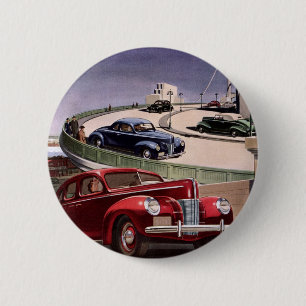 Chapa Redonda De 5 Cm Autos vintage, viaje clásico de Sedans por autopis