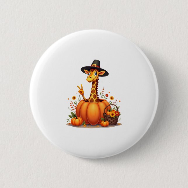 Chapa Redonda De 5 Cm Autumn Pumpkin Fall Giraffe Thanksgiving Womens Me (Anverso)