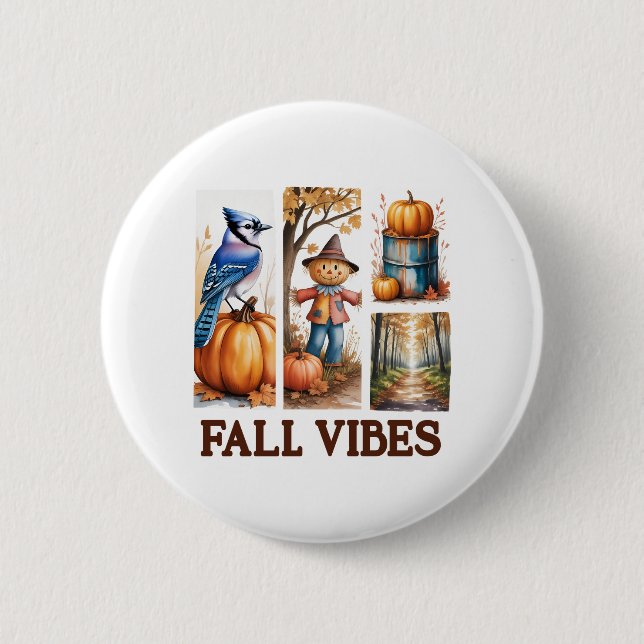 Chapa Redonda De 5 Cm Autumn Vibes Fall Vibes (Anverso)