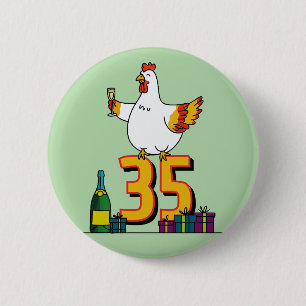Chapa Redonda De 5 Cm Ave 35 Aniversario de Aves de Corral Mascota de Po
