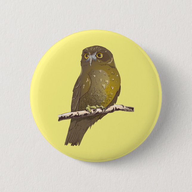 Chapa Redonda De 5 Cm Ave de Morepork RURU NZ (Anverso)