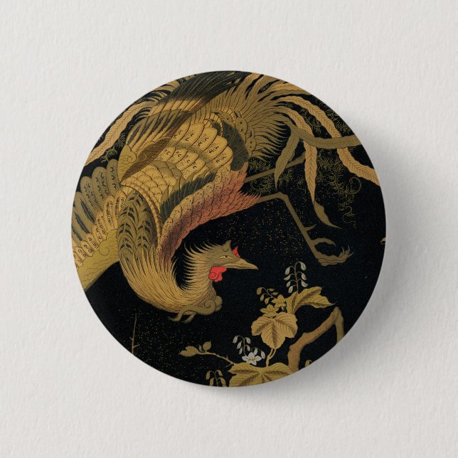 Chapa Redonda De 5 Cm Ave dorado de gallo clásico japonés antiguo (Anverso)