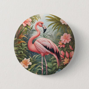Chapa Redonda De 5 Cm Ave grandiosa rosa tropical Flamingo