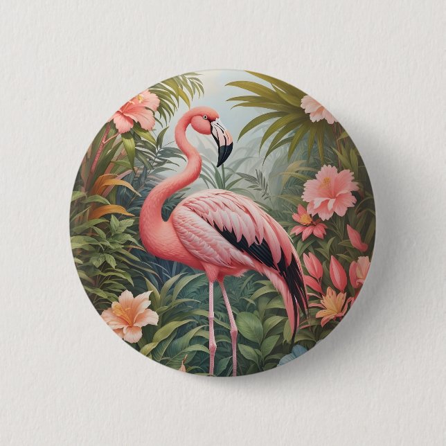Chapa Redonda De 5 Cm Ave grandiosa rosa tropical Flamingo (Anverso)