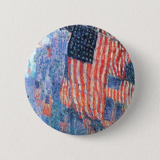 Chapa Redonda De 5 Cm Avenida en lluvia por Frederick Childe Hassam (Anverso)