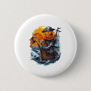 Chapa Redonda De 5 Cm Aventura pirata de calabaza de Halloween