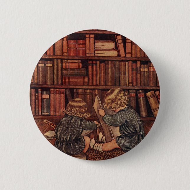 Chapa Redonda De 5 Cm Aventuras en la biblioteca (Anverso)