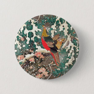 Chapa Redonda De 5 Cm Aves doradas en la nieve de Ito Jakuchu