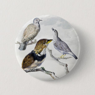 Chapa Redonda De 5 Cm Aves en Rama Arte Tono Neutral Elegante