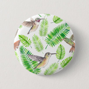 Chapa Redonda De 5 Cm Aves húmedas y hojas tropicales