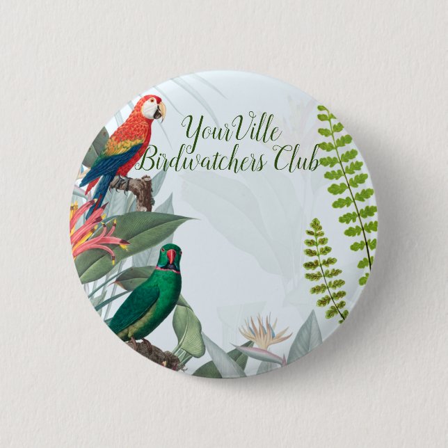 Chapa Redonda De 5 Cm Aves tropicales loros y follaje (Anverso)