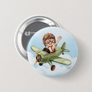 Chapa Redonda De 5 Cm Avión Biplano Vintage Niño Azul Cielo Nube