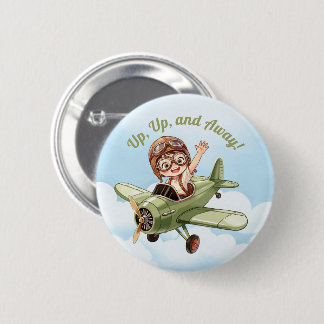 Chapa Redonda De 5 Cm Avión Biplano Vintage Niño Nube Cielo Arriba Lejos