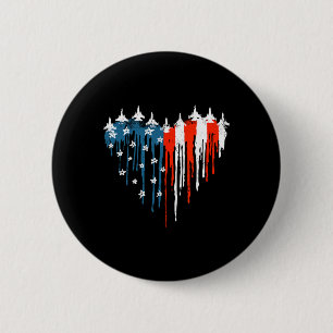 Chapa Redonda De 5 Cm Avión Corazón Rojo Azul Blanco Bandera Norteameric