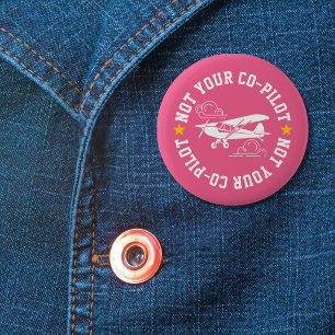 Chapa Redonda De 5 Cm Avión No Es Tu Copiloto Rosa Personalizado