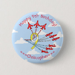 Chapa Redonda De 5 Cm Aviones de reacción rojos 9º cumpleaños cielo azul