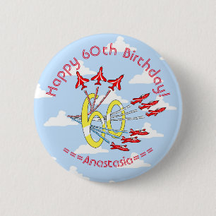 Chapa Redonda De 5 Cm Aviones de Reacción Rojos - Insignia de cumpleaños