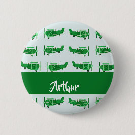 Chapa Redonda De 5 Cm Aviones voladores verdes sobre azul