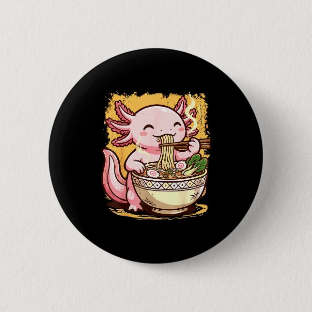 Chapa Redonda De 5 Cm Axolotl Eating Ramen Noodles  (Anverso)