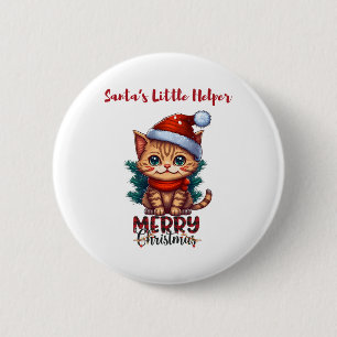 Chapa Redonda De 5 Cm Ayudante de Santa- Gato Lindo Feliz Navidad An