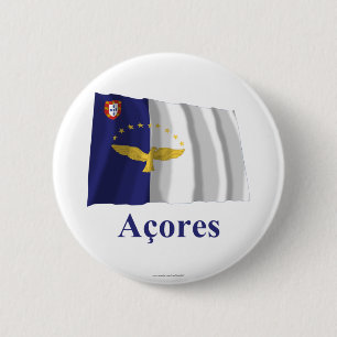 Chapa Redonda De 5 Cm Azores que agitan la bandera con nombre en