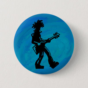 Chapa Redonda De 5 Cm Azul de la guitarra de las noches de la boogie de