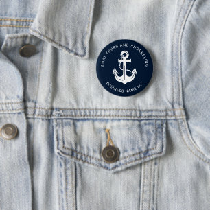 Chapa Redonda De 5 Cm Azul Náutico Marino Nombre de Barco Personalizado