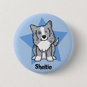 Chapa Redonda De 5 Cm Azul Sheltie de la estrella de Kawaii