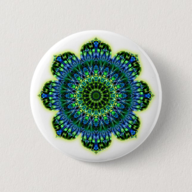 Chapa Redonda De 5 Cm azul verde Mandala (Anverso)