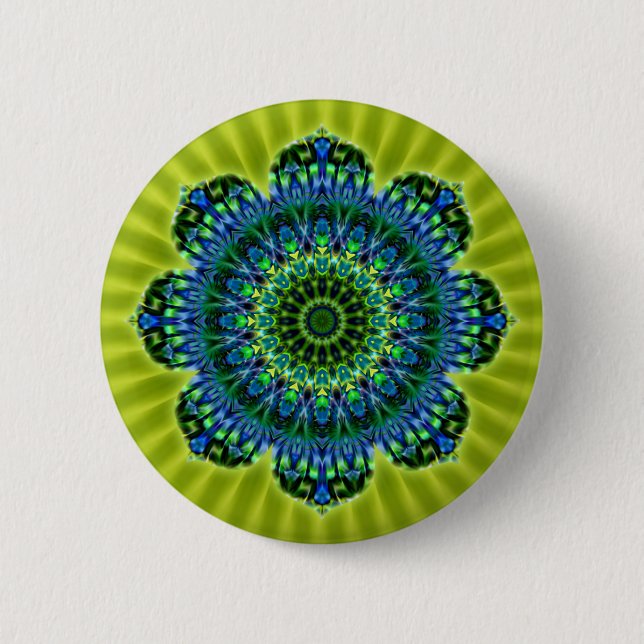 Chapa Redonda De 5 Cm azul verde Mandala | flor ligera (Anverso)