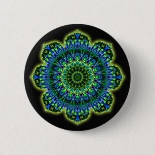 Chapa Redonda De 5 Cm azul verde Mandala negro