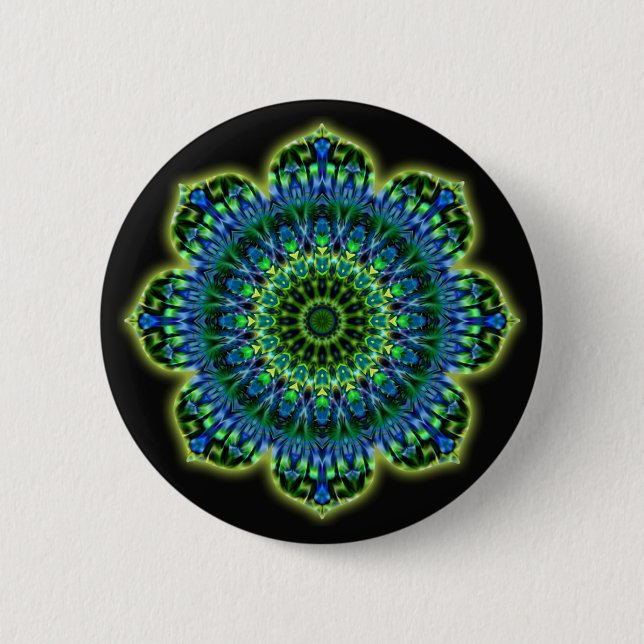Chapa Redonda De 5 Cm azul verde Mandala | negro (Anverso)
