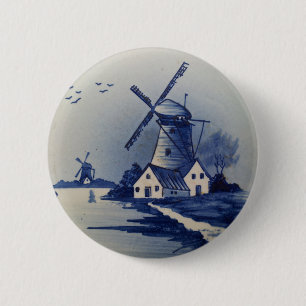 Chapa Redonda De 5 Cm Azul Vintage y Delft Blanco