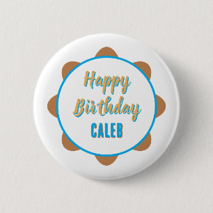 Chapa Redonda De 5 Cm Azul y Dorado Feliz Cumpleaños Personalizado
