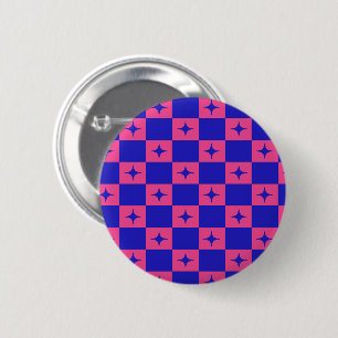 Chapa Redonda De 5 Cm Azulejo Azul y Rosa de Cuadros con Patrón de Deste