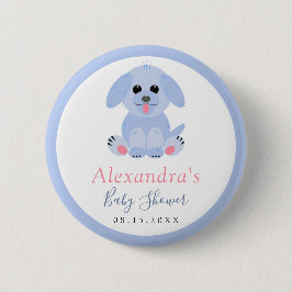 Chapa Redonda De 5 Cm Baby Boy Shower Blue Puppy Personalizado