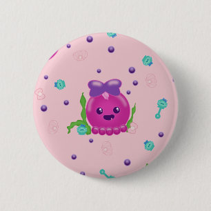 Chapa Redonda De 5 Cm Baby Girl Kawaii Octopus