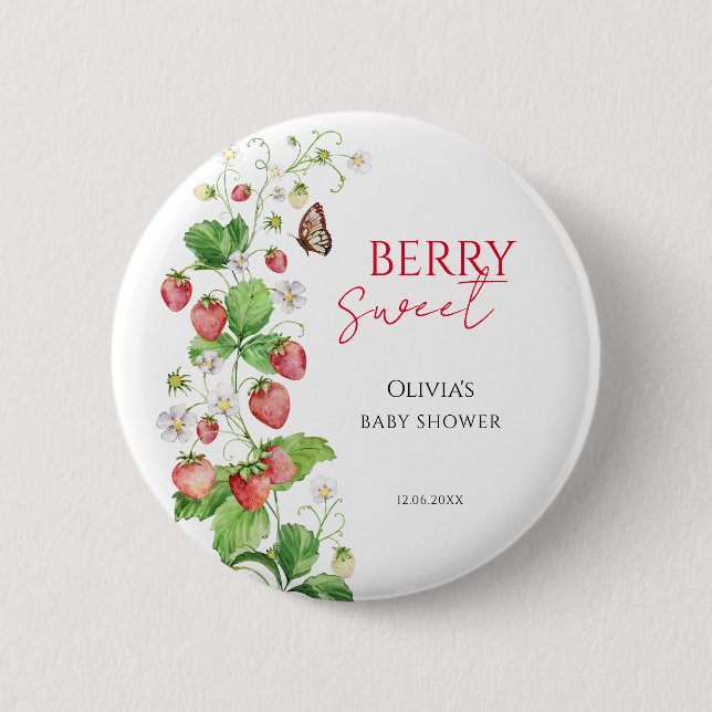 Chapa Redonda De 5 Cm Baby Shower Berry Sweet Strawberry (Anverso)