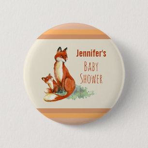 Chapa Redonda De 5 Cm Baby Shower de dibujo de acuarela de Fox y Baby