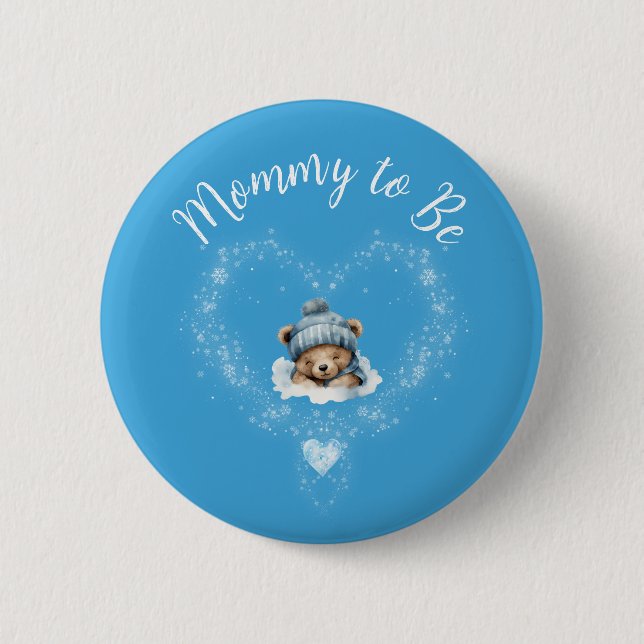 Chapa Redonda De 5 Cm Baby Shower De Oso De Teddy De Nieve Emocionado (Anverso)