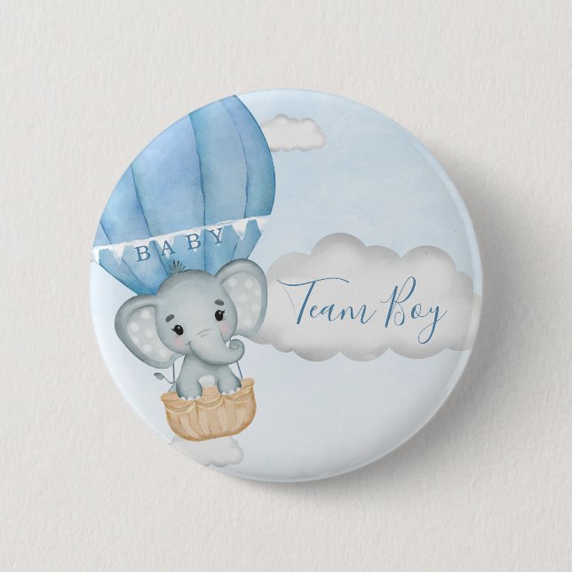 Chapa Redonda De 5 Cm Baby Shower de Team Boy Elephant Balloon (Anverso)