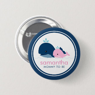 Chapa Redonda De 5 Cm Baby Shower "Mamá por ser" de ballenas dulces y de