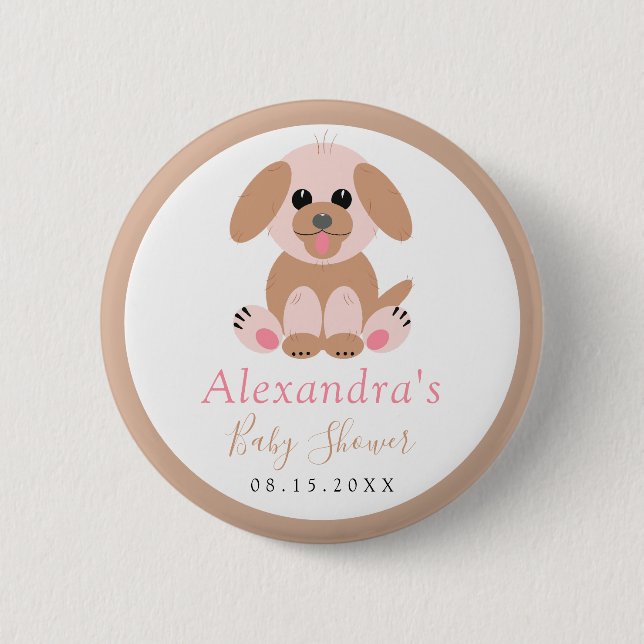 Chapa Redonda De 5 Cm Baby Shower Neutral Personalized Puppy (Anverso)