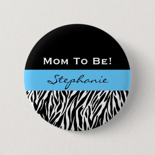 Chapa Redonda De 5 Cm Baby Shower para el estampado de zebra moderno del