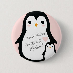 Chapa Redonda De 5 Cm Baby Shower Pink Penguin