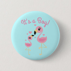 Chapa Redonda De 5 Cm Baby Shower rosa Flamingo